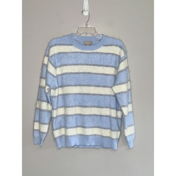 J.Crew Brushed Cashmere Relaxed Crewneck Sweater Striped Blue Ivory Grey Prep XS - Picture 7 of 15